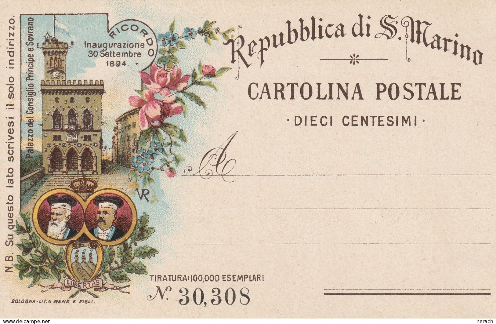 Saint Marin Entier Postal Illustré 1894 - Covers & Documents