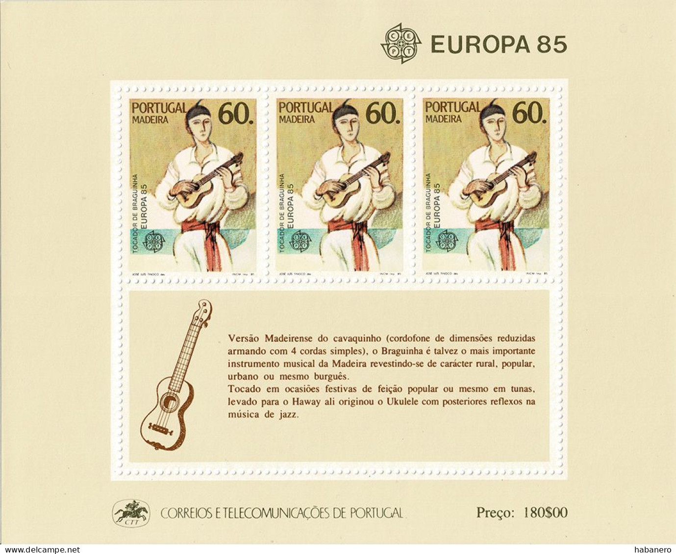 MADEIRA 1985 Mi BL 6 CEPT EUROPA YEAR OF MUSIC MINT MINIATURE SHEET ** - Musique