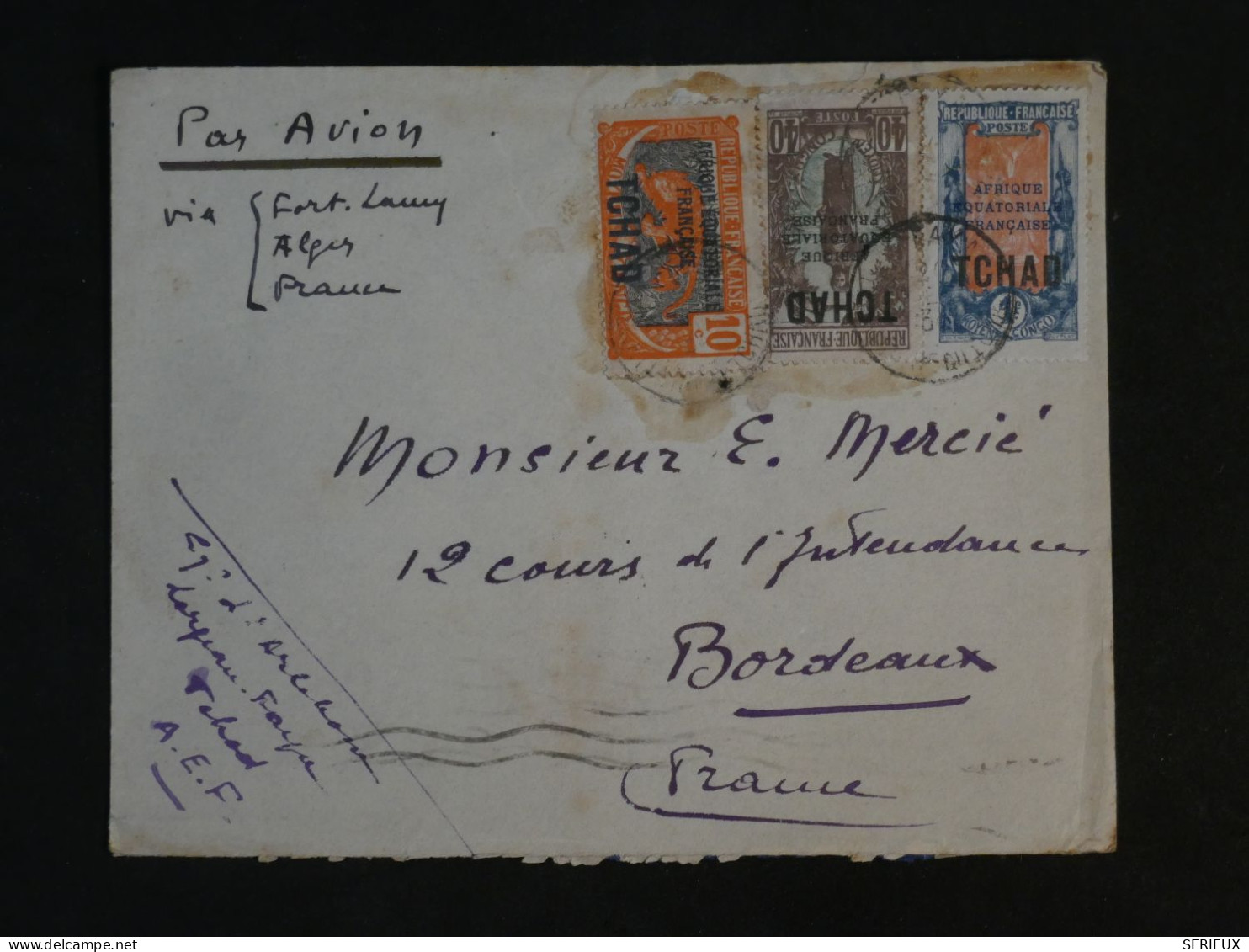 BV18 AEF  TCHAD BELLE LETTRE RR  1935  A BORDEAUX FRANCE +FEMME BAKALOI ++AFF. INTERESSANT ++ - Cartas & Documentos