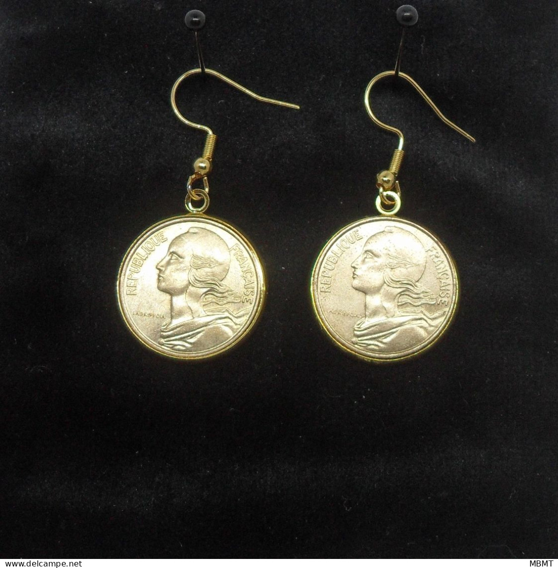 Boucles D'oreilles Crochet 10 Centimes Marianne - Bijoux Avec Ancienne Monnaie Française - Boucles D'oreilles