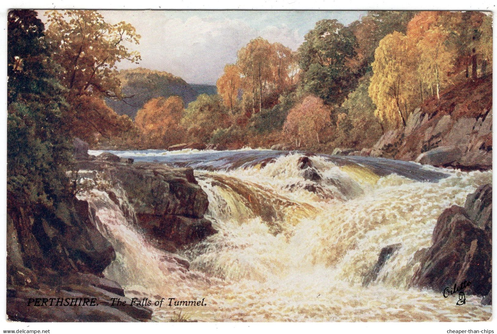 THE FALLS OF TUMMEL - Artist Sutton Palmer - Tuck Oilette 7344 - Perthshire