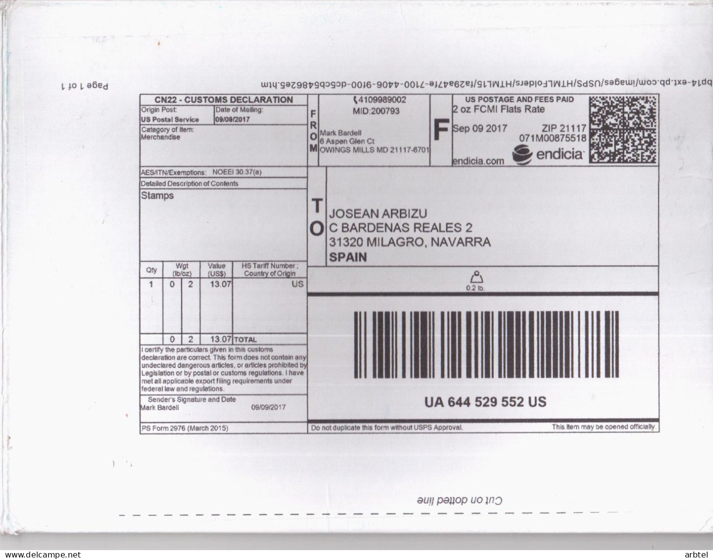 ESTADOS UNIDOS CC CON ETIQUETA ENDICIA QR CODE Y CN22 CUSTOMS - Briefe U. Dokumente