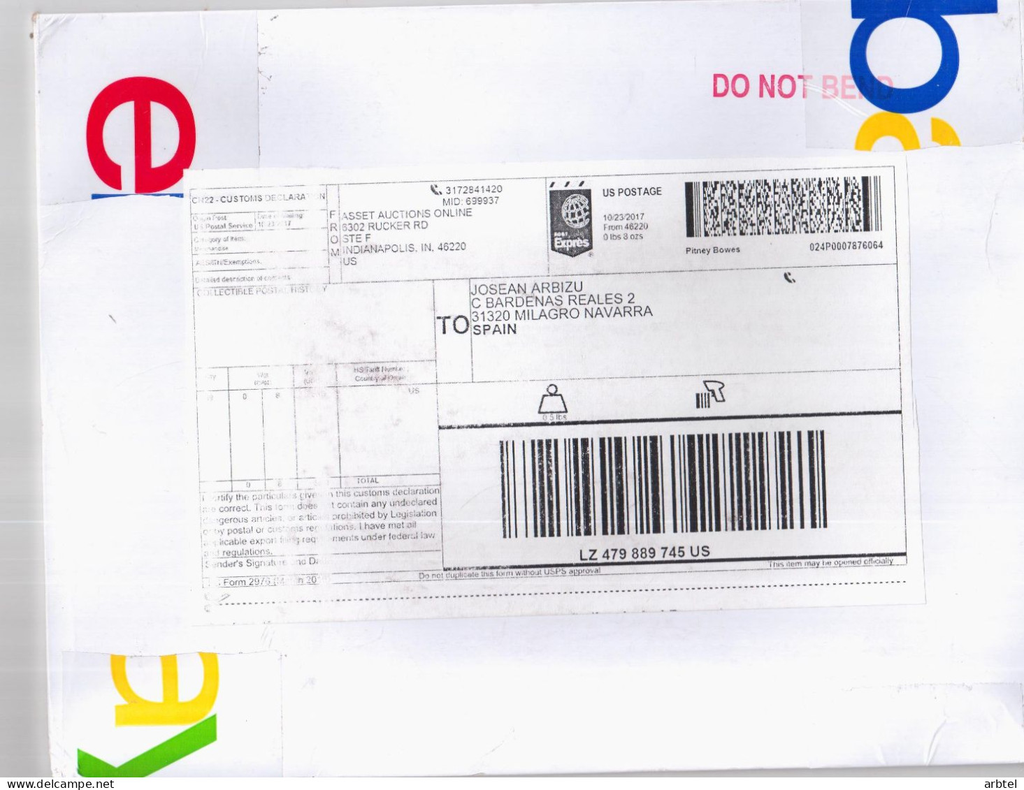 ESTADOS UNIDOS USA CC ETIQUETA LABEL PITNEY BOWES QR CODE  CN22 - Briefe U. Dokumente