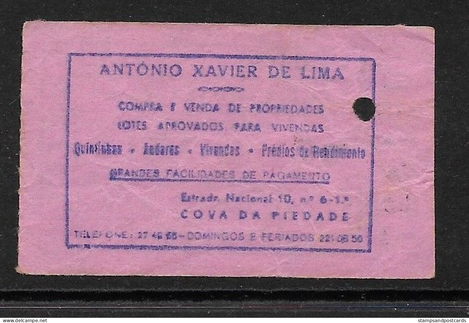 Tramway Et Bus Lisbonne Carris Portugal Billet Pub Immobilière Cova Da Piedade Almada Real Estate Lisbon Tram Ticket - Europa