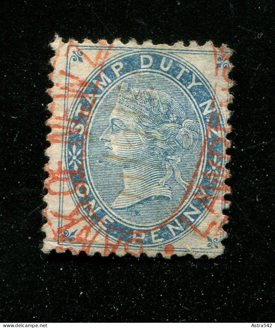 "NEUSEELAND" Stempelmarke "ONE PENNY", Roter Stempel "Bank Of Newzeland" (17806) - Fiscaux-postaux