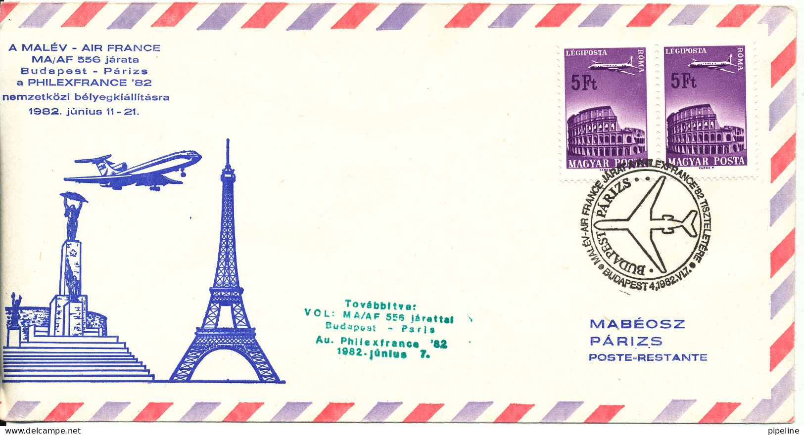 Hungary Air Mail Cover Special Flight Malev & Air France Budapest - Paris 7-6-1982 Philexfrance 82 With Cachet (cover - Briefe U. Dokumente