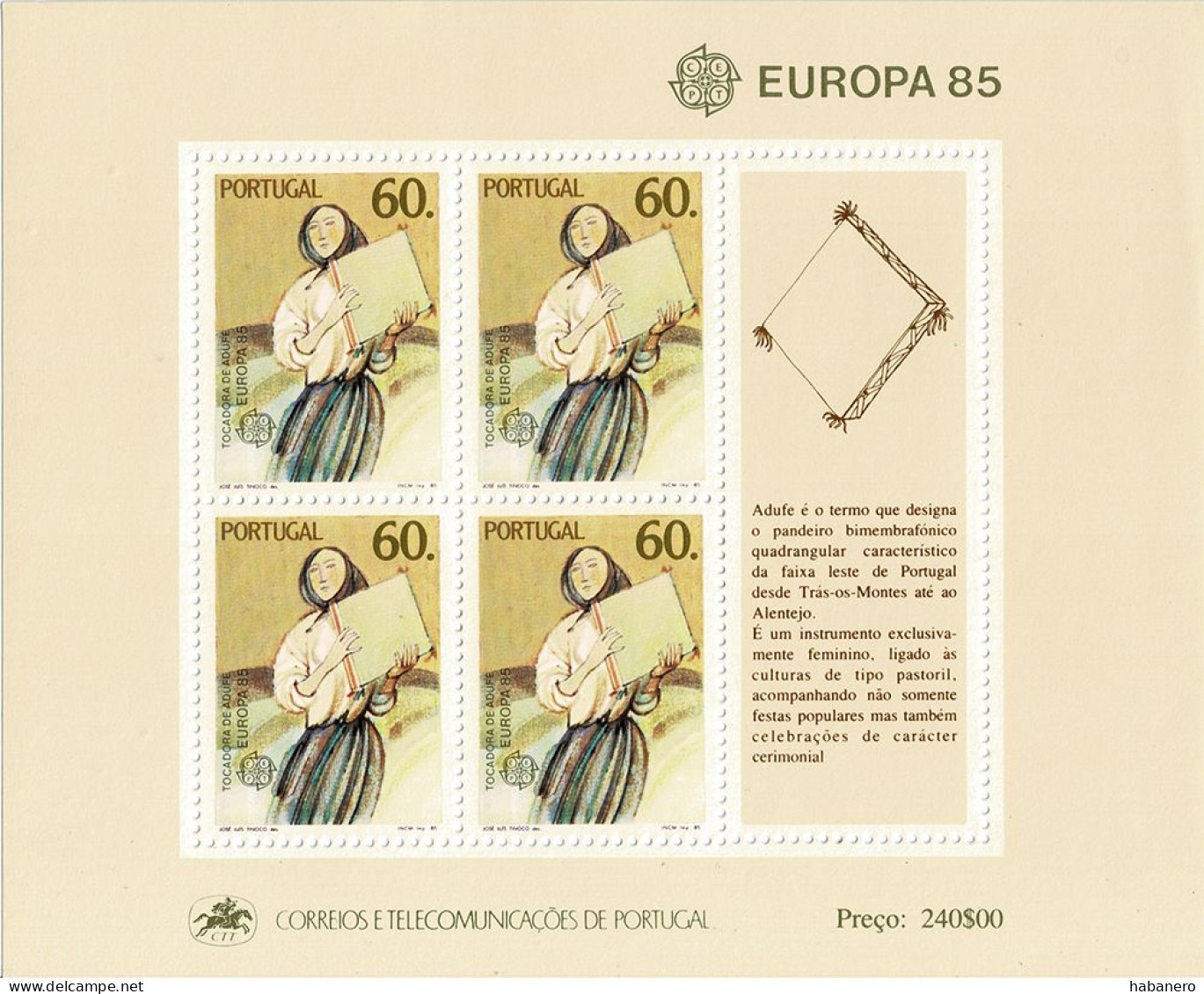 PORTUGAL 1985 Mi BL 47 CEPT EUROPA YEAR OF MUSIC MINT MINIATURE SHEET ** - Musique