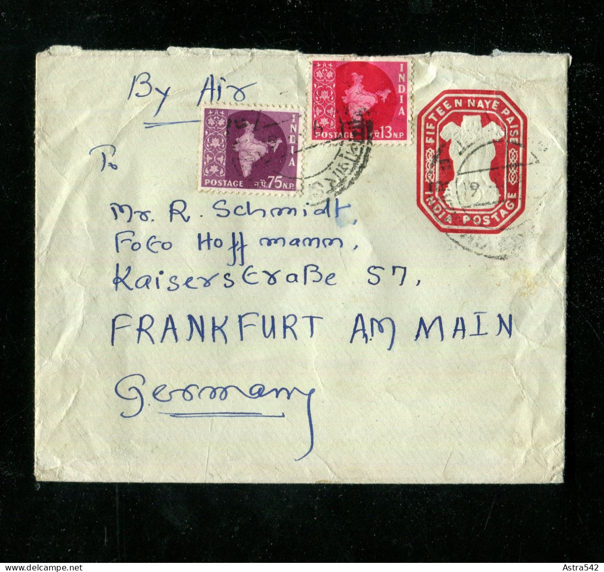 "INDIEN" 1961, GSU Mit Zusatzfrank. "By Air" Nach Deutschland, Rs. Wegen Unzureichender Frank. An Abs. Zurueck (17820) - Briefe
