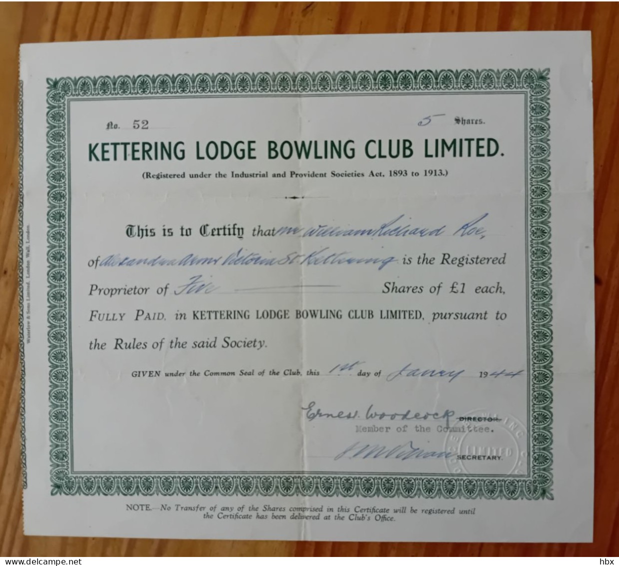 Kettering Lodge Bowling Club - 1944 - Deportes