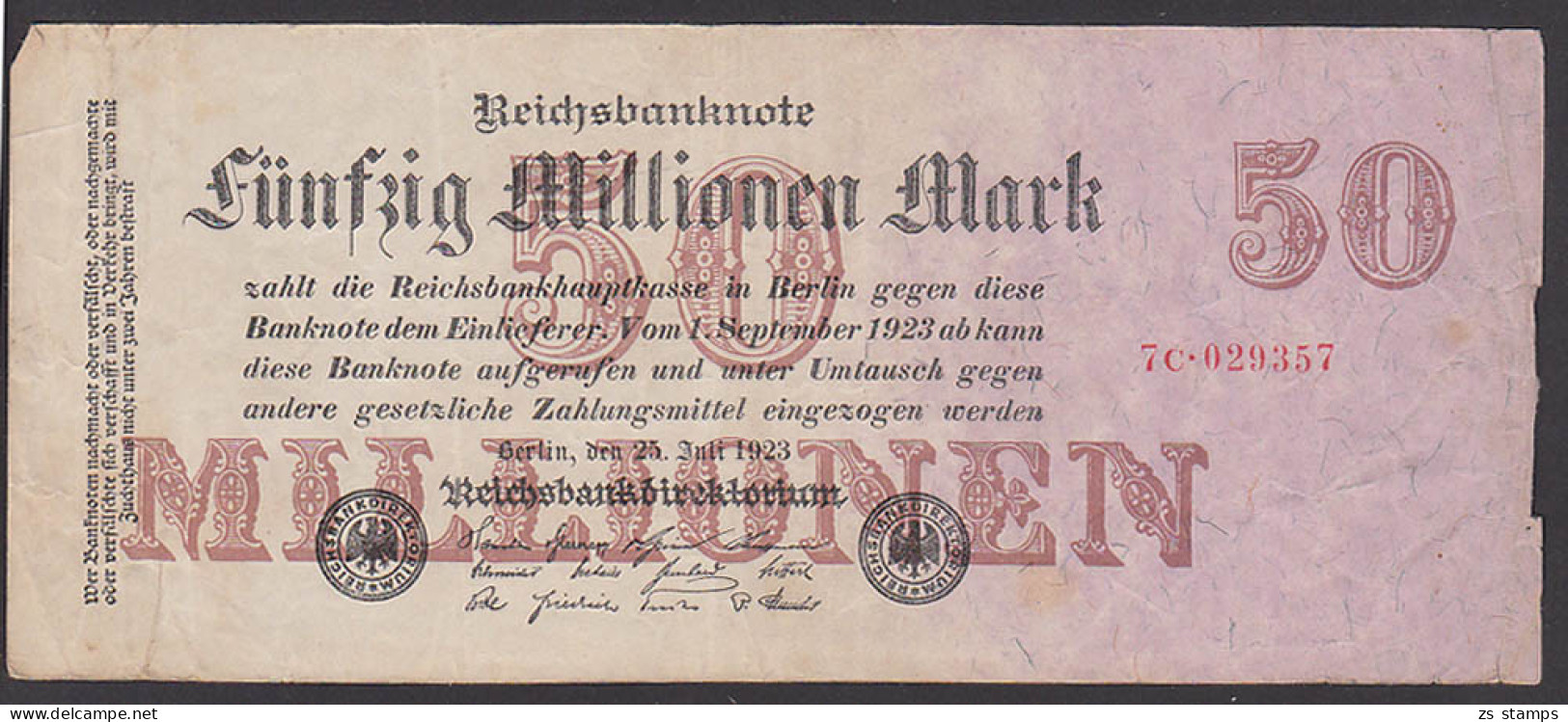 Reichsbanknote 50 Millionen Vom 1.9.23 - Rosenberg 97 Mit 7C Germany - 50 Millionen Mark