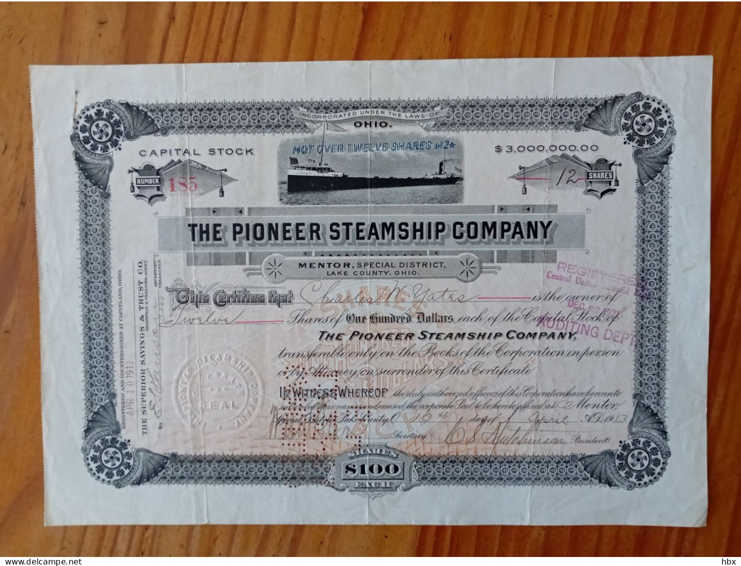 The Pioneer Steamship Company - 1913 - Navegación