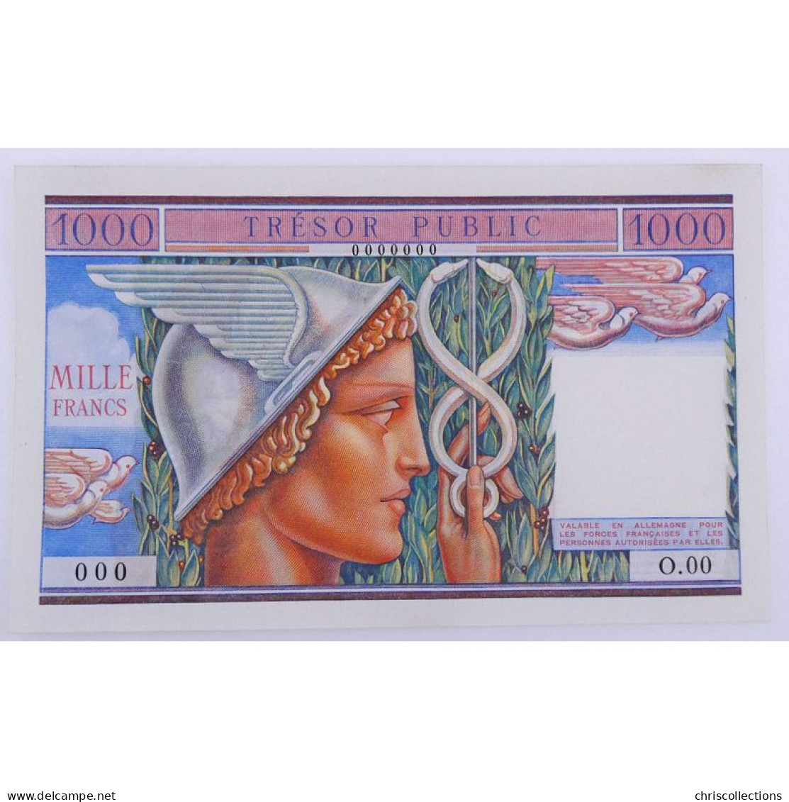 1000 Francs SPECIMEN Non Perforé, Trésor Français Type 1955, O.00, Neuf - 1955-1963 Treasury
