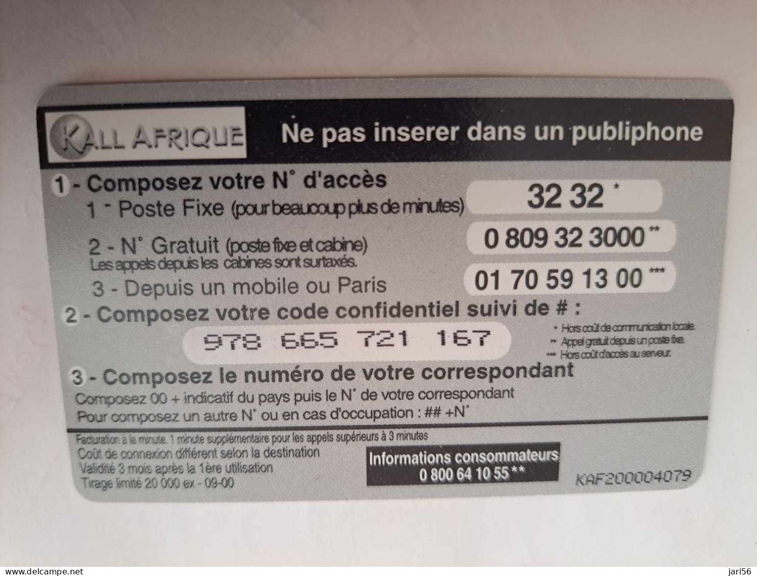 FRANCE/FRANKRIJK  / KALL AFRIQUE / PANTER/ CHEETAH  /100 FF/  PREPAID  / USED   ** 14006** - Nachladekarten (Handy/SIM)