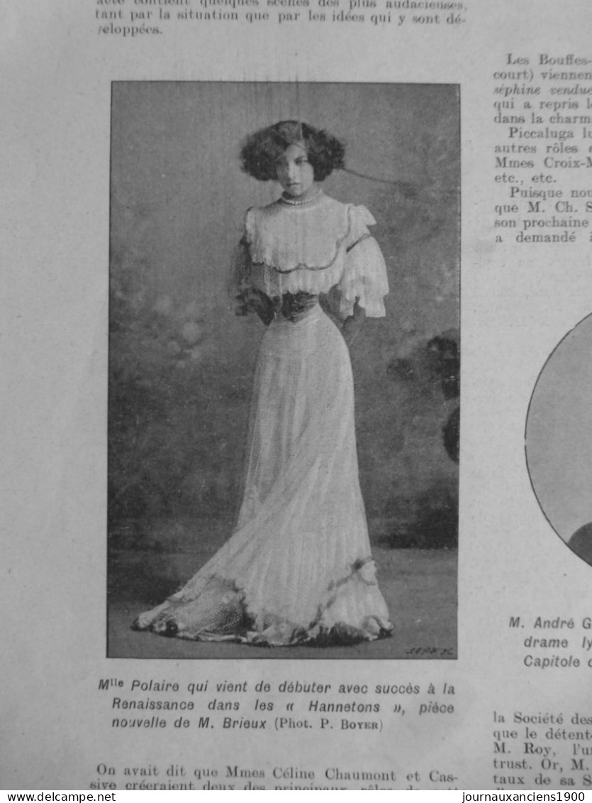 1910 FEMME MADAME POLAIRE 3 JOURNAUX ANCIENS - Other & Unclassified