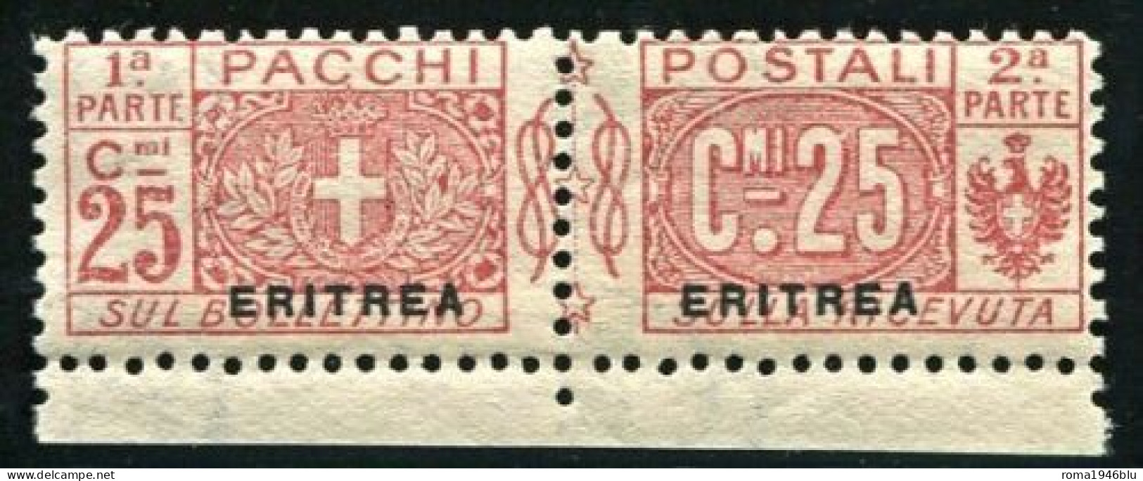 ERITREA 1916 PACCHI POSTALI 25 C.SASSONE N. 3 BEN CENTRATO ** MNH LUSSO C. DIENA - Eritrea