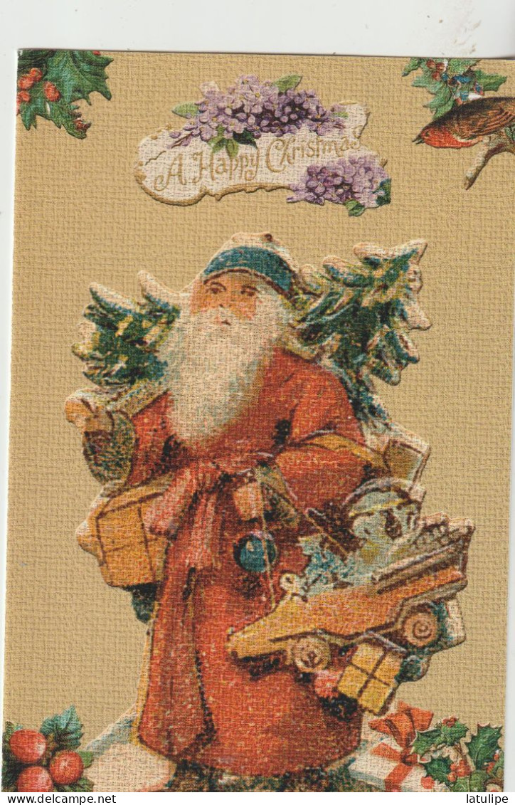 Tres Belle Carte Depliante Glacée  Du PERE  NOEL Avec Sa Distribution De Cadeaux ( A  Happy  Christmas ) - Père-Noël