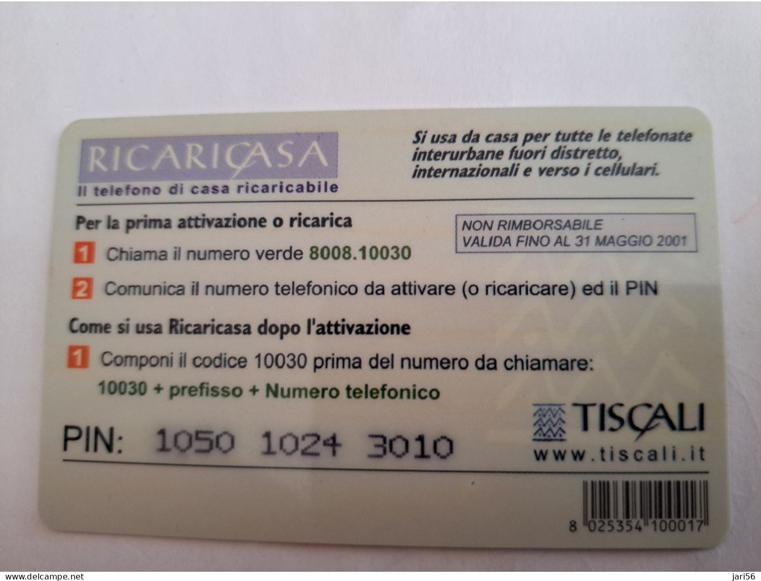 ITALIA  TELECOM ITALIA  TISCALI  LIRE 100.000  PREPAIDS CARD   / USED     ** 14038** - Altri & Non Classificati