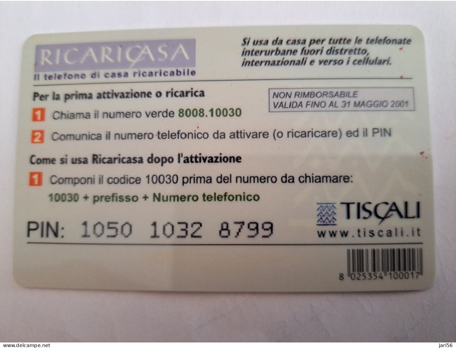 ITALIA  TELECOM ITALIA  TISCALI  LIRE 100.000  PREPAIDS CARD   / USED     ** 14039** - Altri & Non Classificati