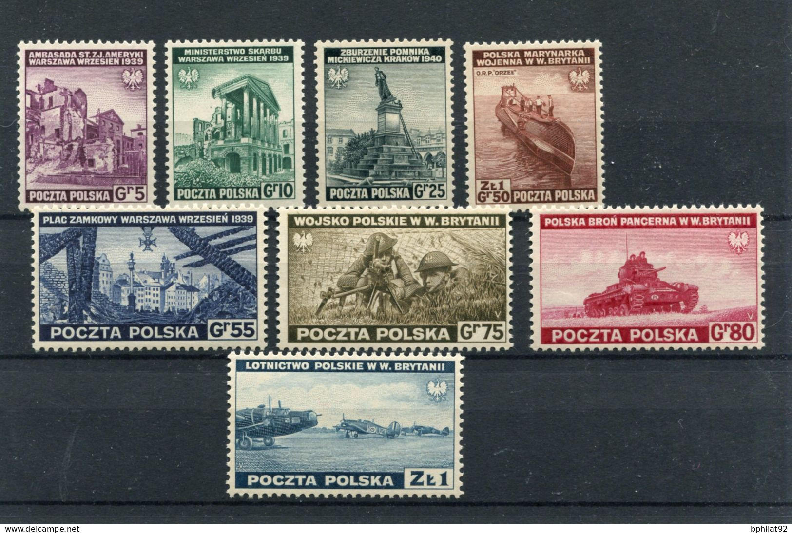 !!! POLOGNE, TIMBRES D'EXIL, SERIE N°1/8 NEUVE ** - Gouvernement De Londres (exil)