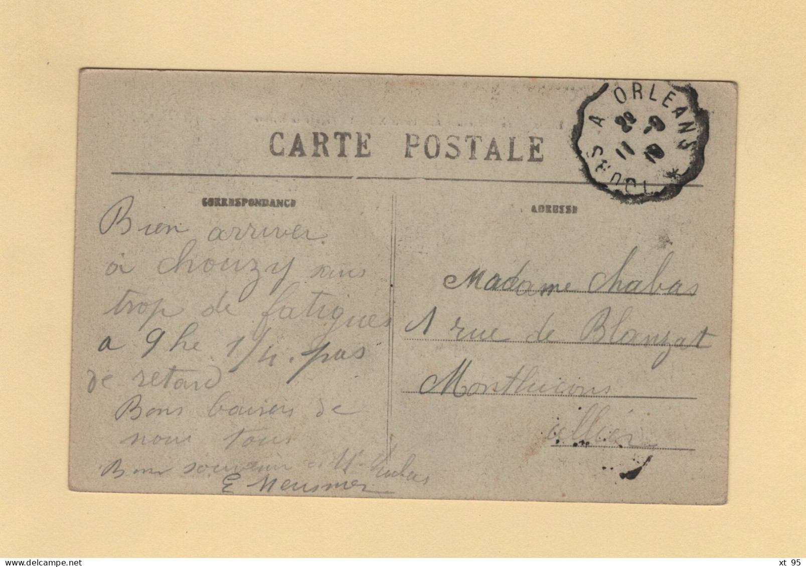 Convoyeur - Tours A Orleans - 1919 - Type Semeuse - Poste Ferroviaire