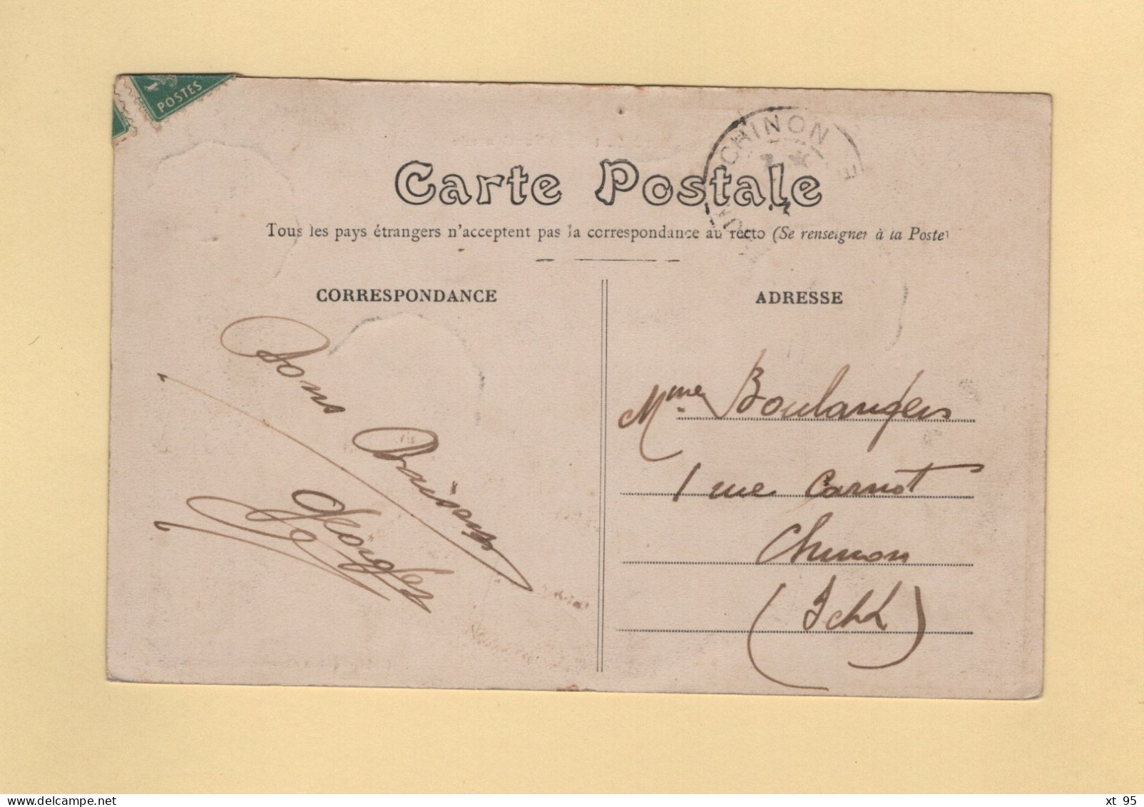 Convoyeur - Tours A Nantes - 1913 - Type Semeuse - Railway Post