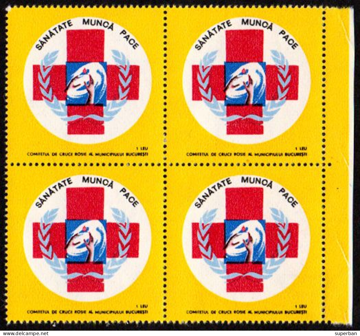 ROUMANIE / ROMANIA - COMITETUL BUCURESTI De CRUCEA ROSIE / CROIX ROUGE / RED CROSS - 1986 - BLOC De 4 X 1 LEU (al759) - Steuermarken