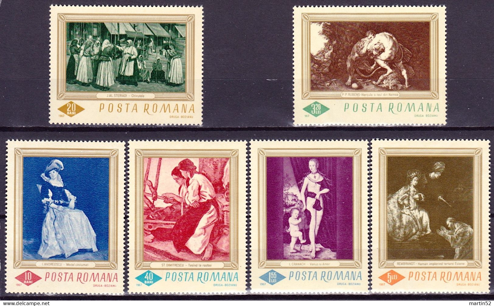 ROMANIA 1967: Werke Von Oeuvres De: Rembrandt Rubens Cranach Dimitrescu Steriadi Andreescu  Michel-N° 2576-2581  ** MNH - Rembrandt