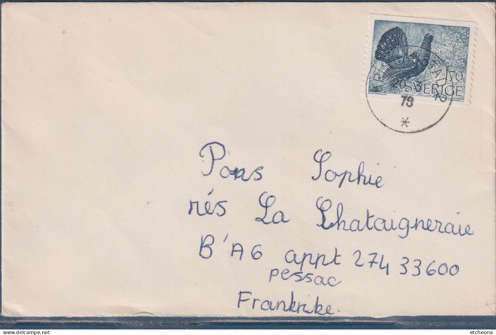 Enveloppe Suède 1 Timbre Paon  Kristianstad 20.3.79 Vers Pessac France (33) - Storia Postale