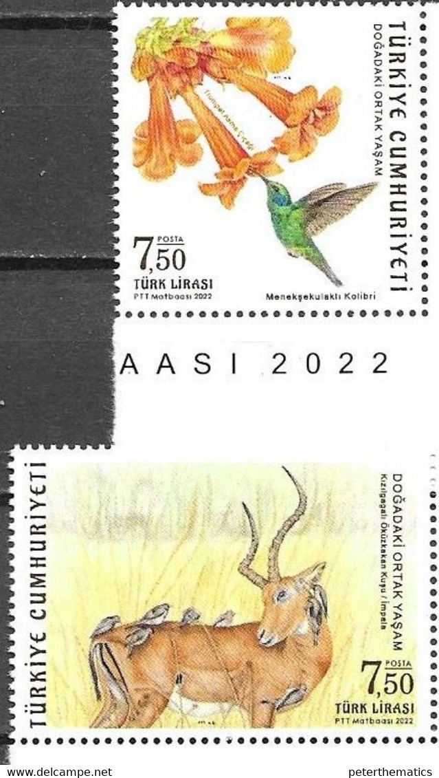 TURKEY, 2022, MNH, FAUNA, BIRDS, HUMMING BIRDS, FLOWERS, IMPALA, 2v - Colibris