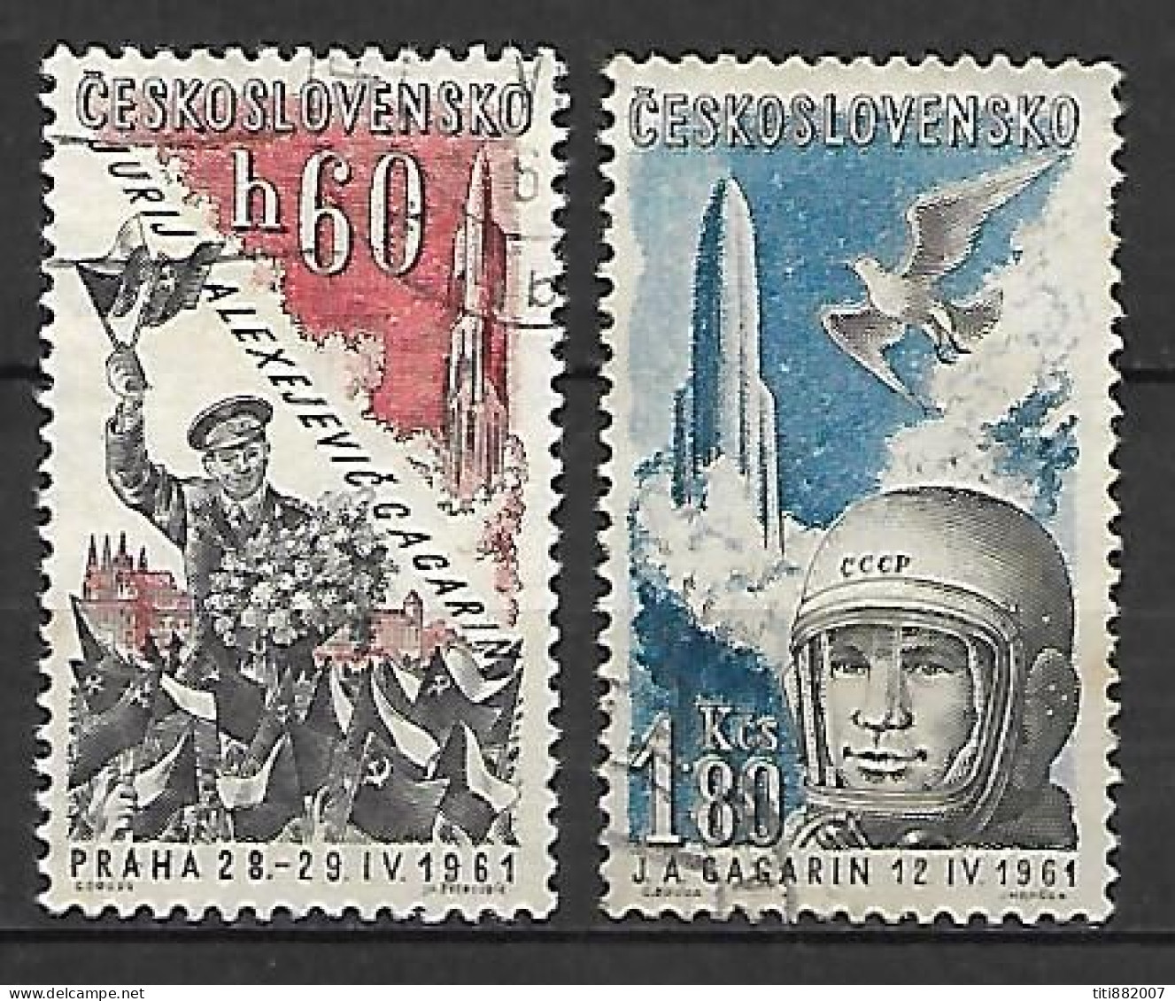 TCHECOSLOVAQUIE     -   Aéros  -   1961.  Y&T N° 51 à 52 Oblitérés.   Youri Gagarine - Poste Aérienne