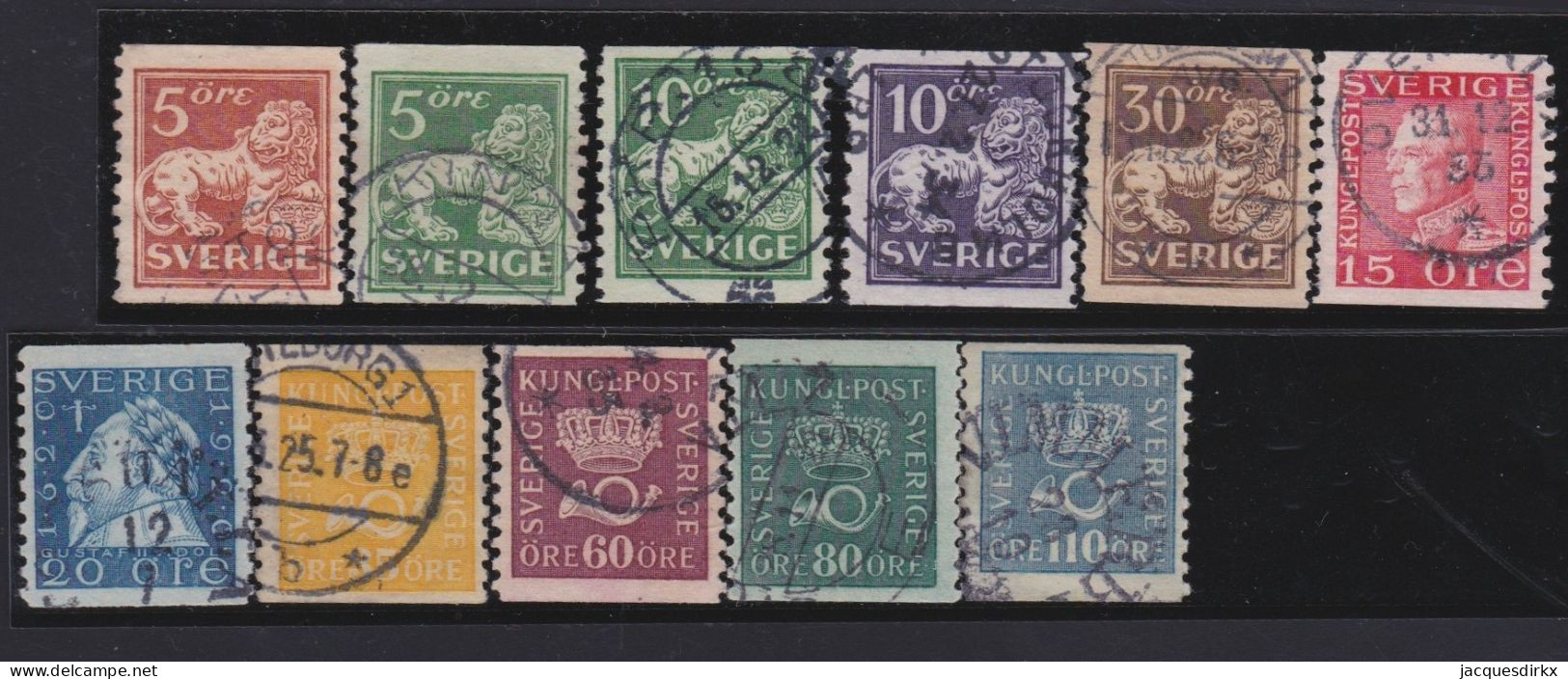 Sweden   .    Y&T   .  11  Stamps   .  Perf.  10 .     O   .     Cancelled - Used Stamps
