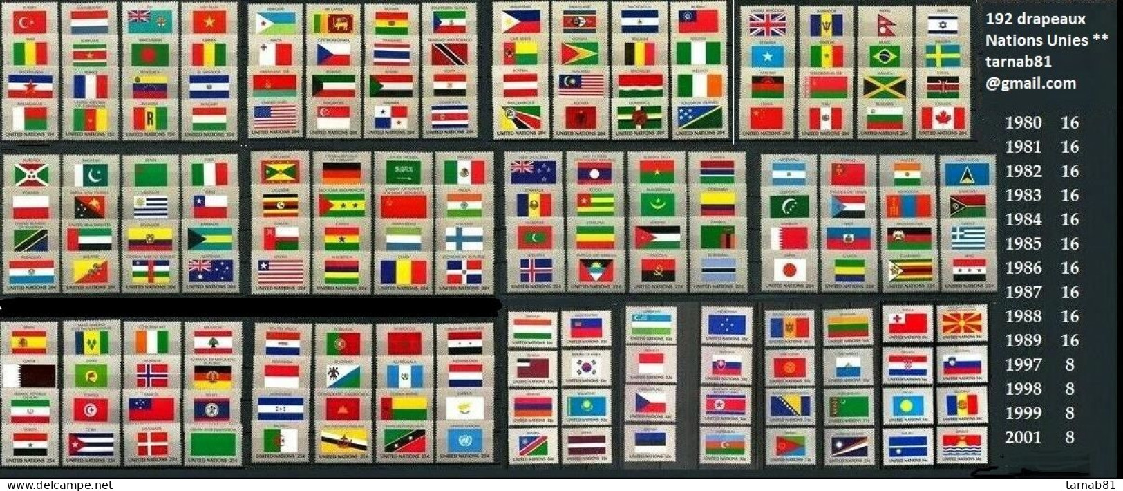 192 Flaggen Flags Drapeaux ONU 1980 1981 1982 1983 1984 1985 1986 1987 1988 1989 1997 1998 1999 2001 - Ungebraucht
