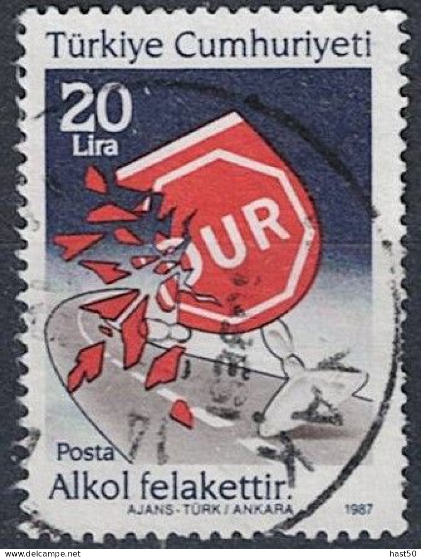 Türkei Turkey Turquie - Zerstörtes Stoppschild (MiNr: 2767) 1987 - Gest. Used Obl - Gebraucht