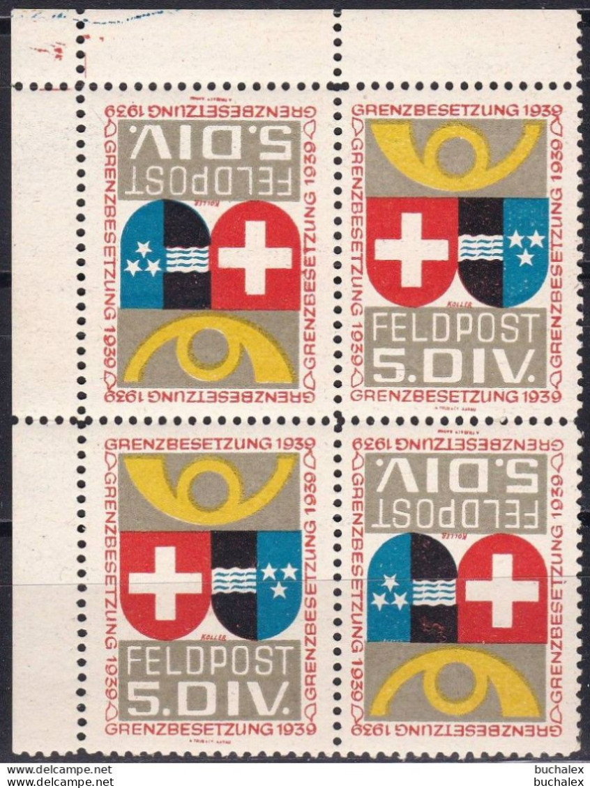 Schweiz Soldatenmarken Viererblock Postfrisch Feldpost 5. Div. - Andere & Zonder Classificatie