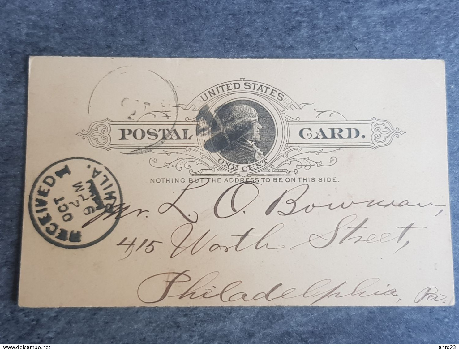 ANTIQUE UNITED STATES STATIONERY CARD THOMAS JEFFERSON ==> Philadelphia 1890 - Otros & Sin Clasificación