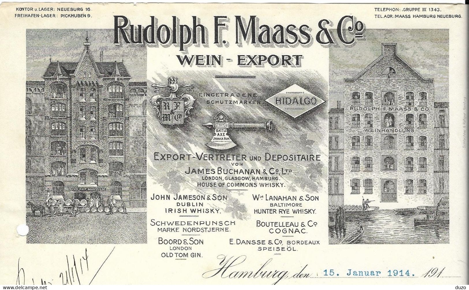 Allemagne. Hamburg/Hambourg. - Entête Du 15 Januar 1914 - Rudolph F.Maas & Co. - Wein - Export - Voir (3 Scans). - 1900 – 1949