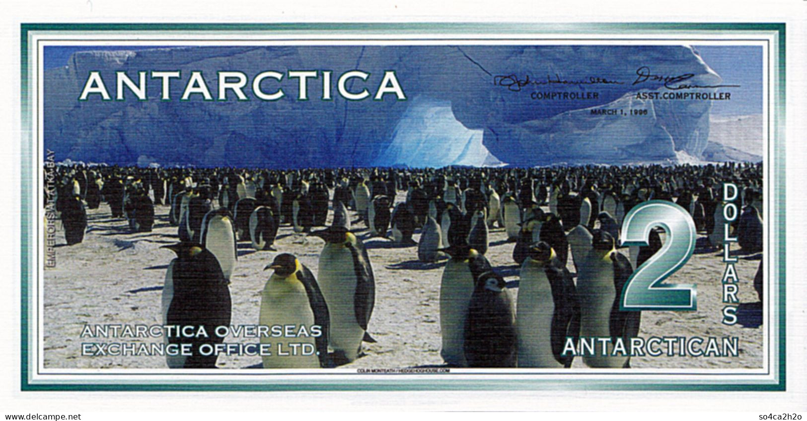 ANTARCTICA 2 Dollar 1 Mars 1996 UNC Manchots D'Adélie - Fictifs & Spécimens