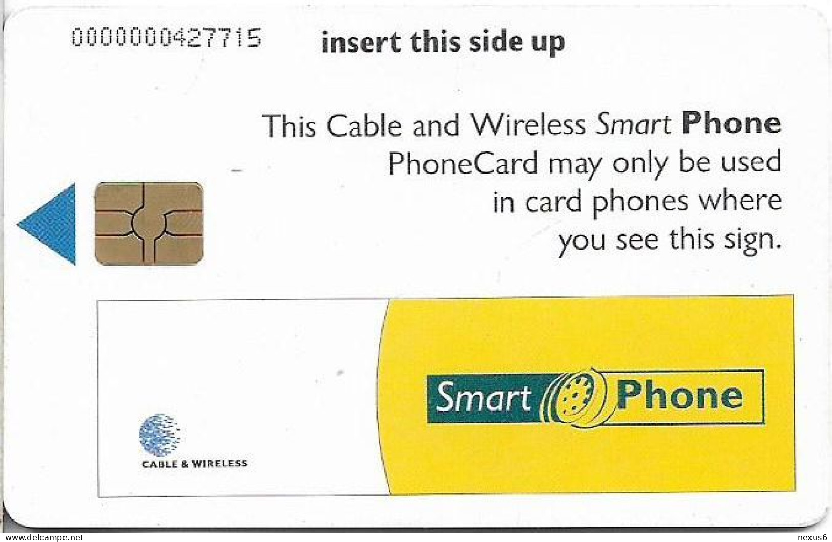 Barbados - C&W (Chip) - Green Smart Phone (With Message ''Inside This Side Up''), Gem5 Red, 2000, 20Bds$, Used - Barbados (Barbuda)