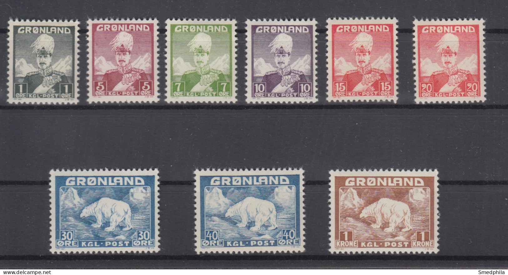 Greenland 1938 / 1946 - Michel 1-7 + 26-27 Mint Hinged * - Unused Stamps