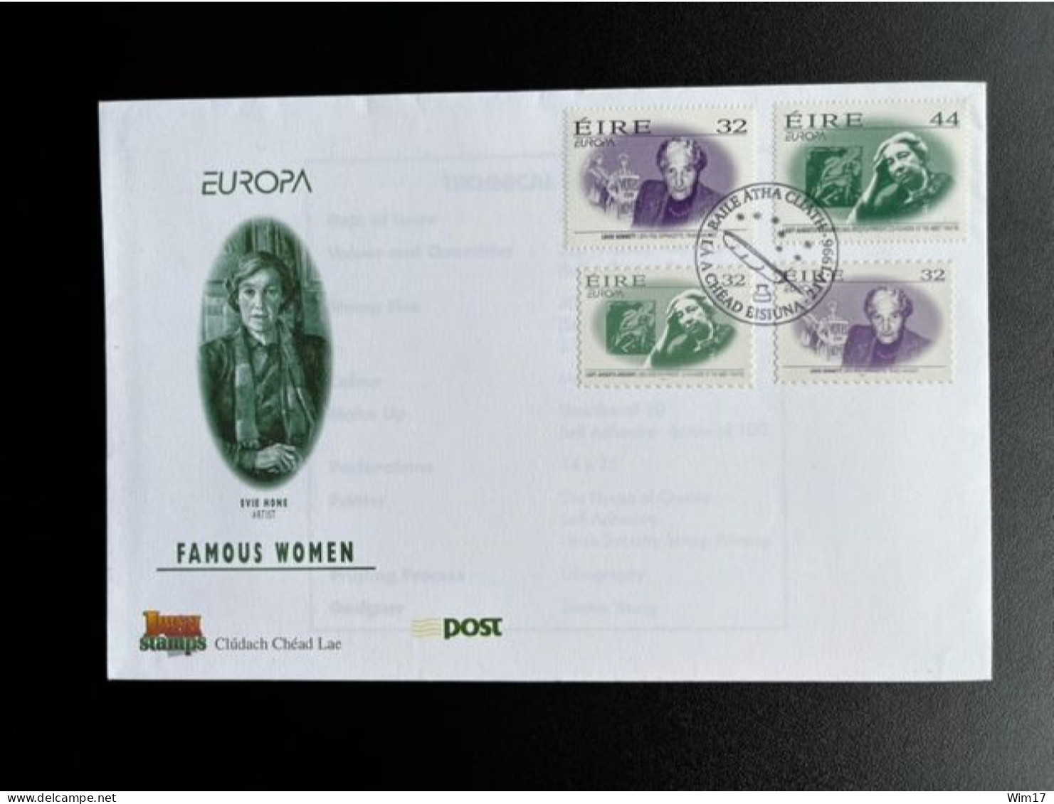 IRELAND 1996 FDC EUROPA FAMOUS WOMEN IERLAND EIRE - FDC