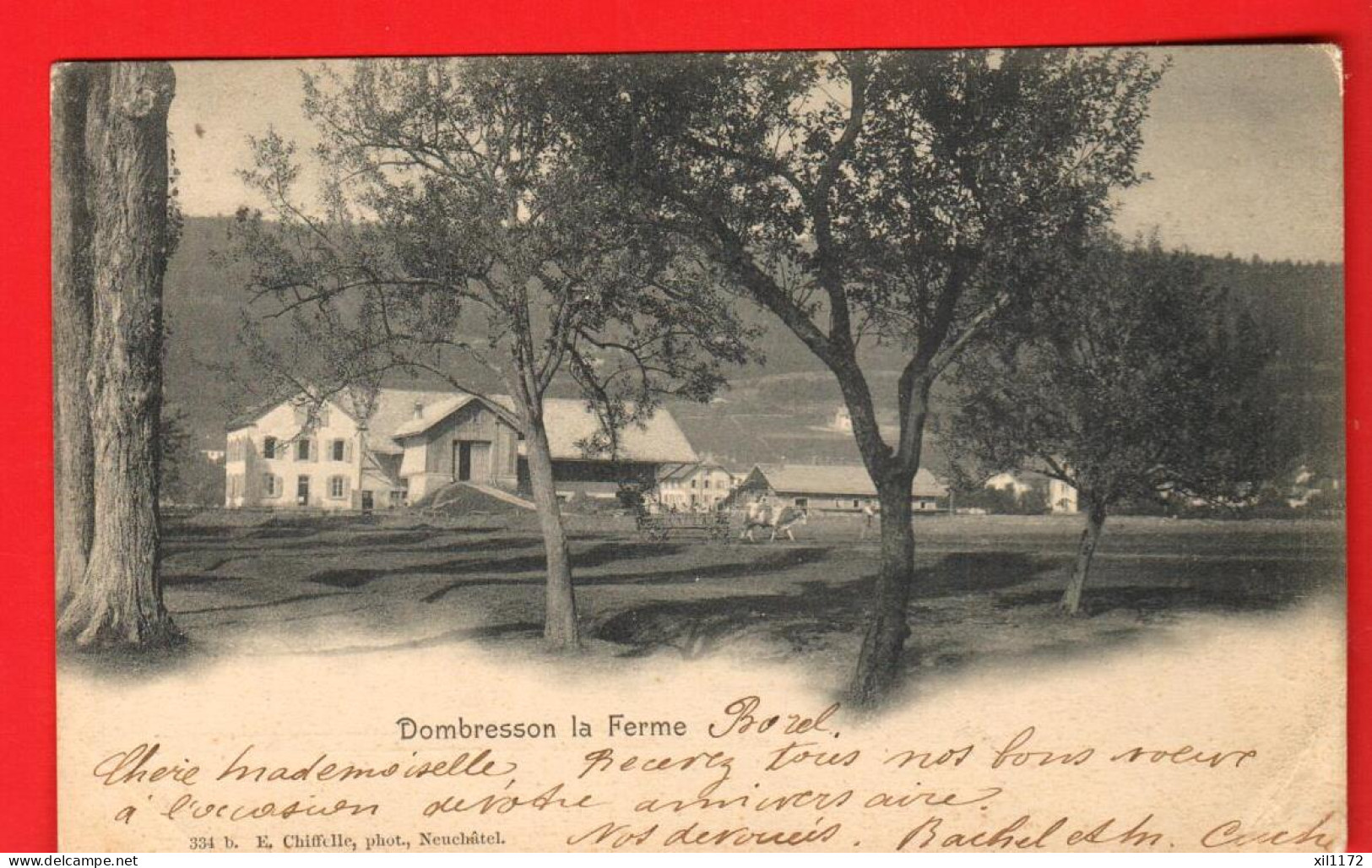 ZVU-07  Dombresson  Val-de-Ruz  La Ferme. Dos Simple,  Cachet Villiers 1901 Petit Pli Inf. Droit - Dombresson 