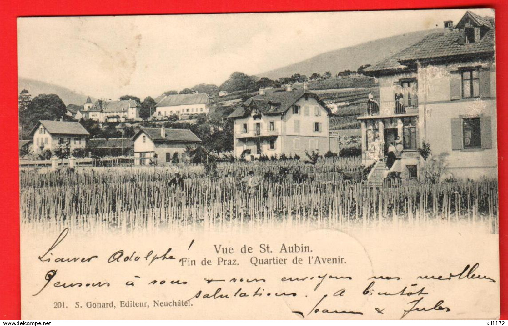 ZVU-16  Saint-Aubin Fin De Praz. Quartier De L'Avenir.  ANIME. Gonard 201. Circ. 1904 Vers Illzach Oberels. - Saint-Aubin/Sauges