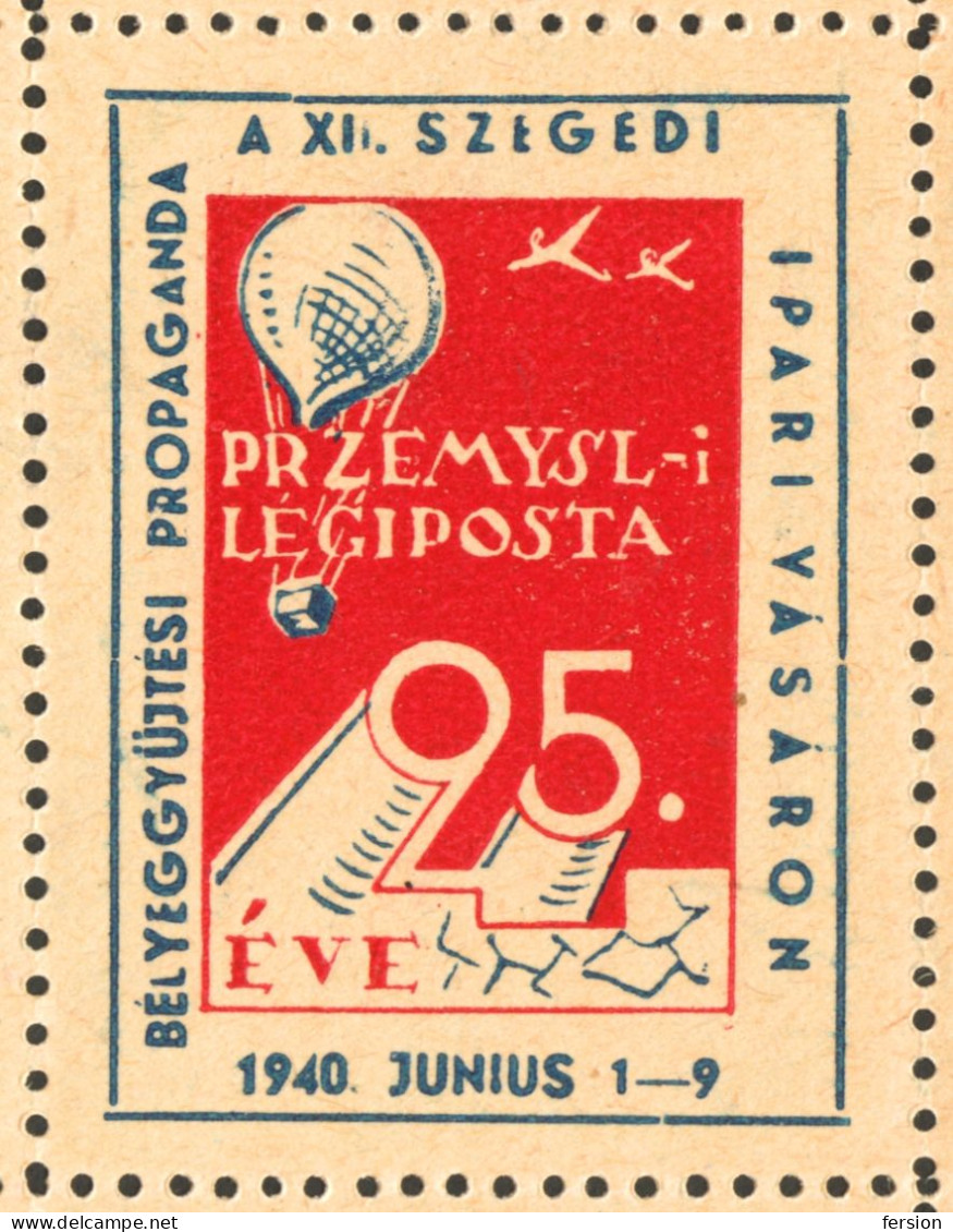 BLACK PENNY KING Mathias GUTENBERG 500 BALLOON Post Przemyśl POLAND 1940 Hungary LABEL VIGNETTE CINDERELLA Szeged - Unclassified