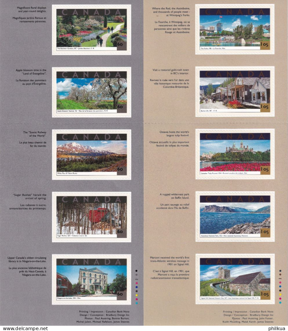 MiNr. 1980 - 1989 Kanada (Dominion) 2001, 11. Mai. Tourismus (I). Odr., Markenheftchen Postfrisch/**/MNH - Nuevos