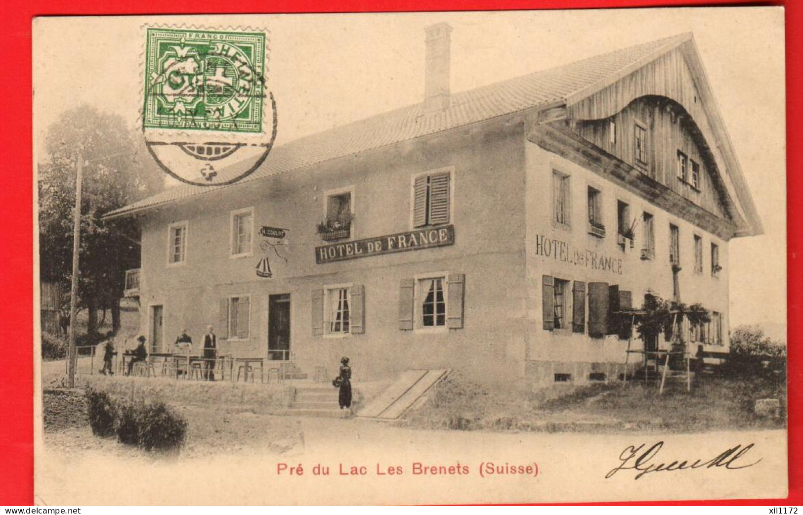 ZVU-34 TRES RARE Pré Du Lac, Les Brenets Hotel De France. ANIME.  Dos Simple. Circ. 1903  - Les Brenets