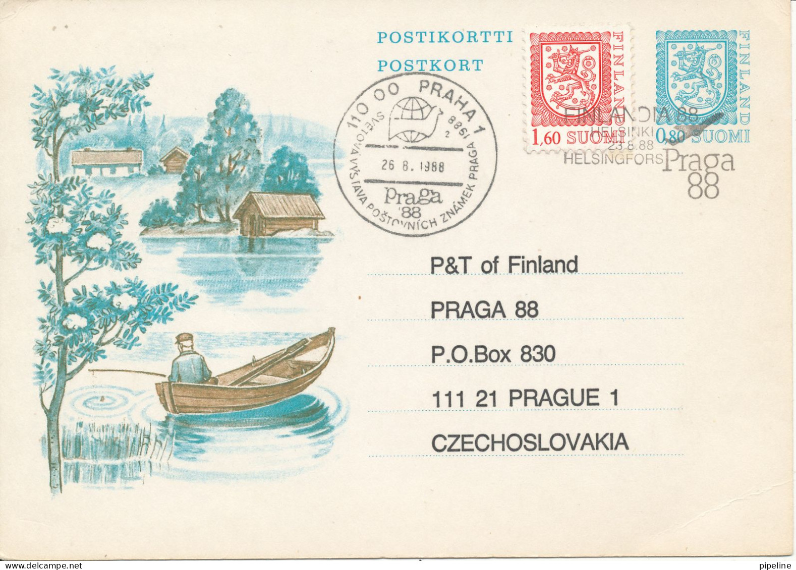 Finland Uprated Postal Stationery Card Sent To PRAHA 88 Czechoslovakia 26-8-1988 (a Weak Corner Of The Card) - Lettres & Documents