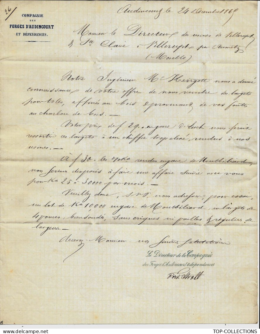 1865  FORGES AUDINCOURT & DEPENDANCES  Doubs > Usines De Villerupt & St Clair Moselle T.EMPIRE Oblit. Gros Ch.217 - 1800 – 1899