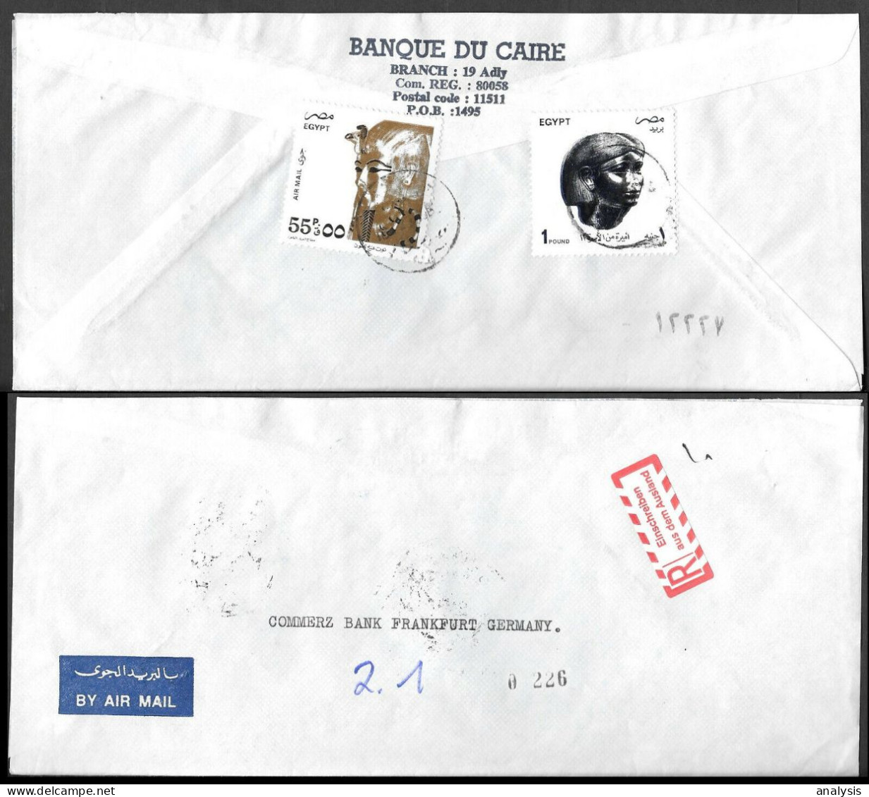Egypt Registered Cover To Germany 1990s. Pharaoh Stamps 56P Rate - Briefe U. Dokumente