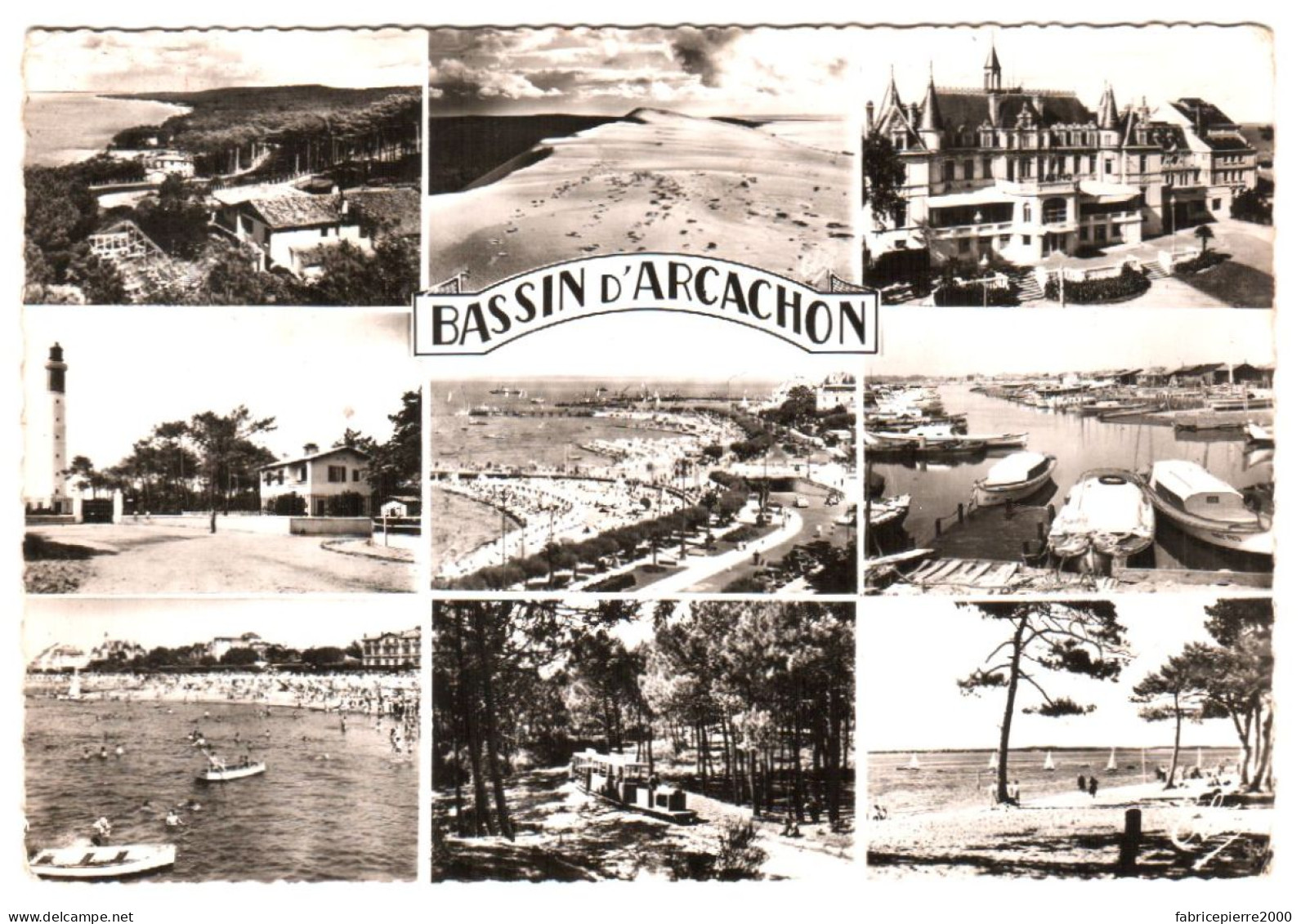 CPSM 33 (Gironde) Bassin D'Arcachon - Casino, Dune Du Pyla, Phare Et Petit Train Du Cap-Ferret, Plage Des Abatilles R/v - Casinos
