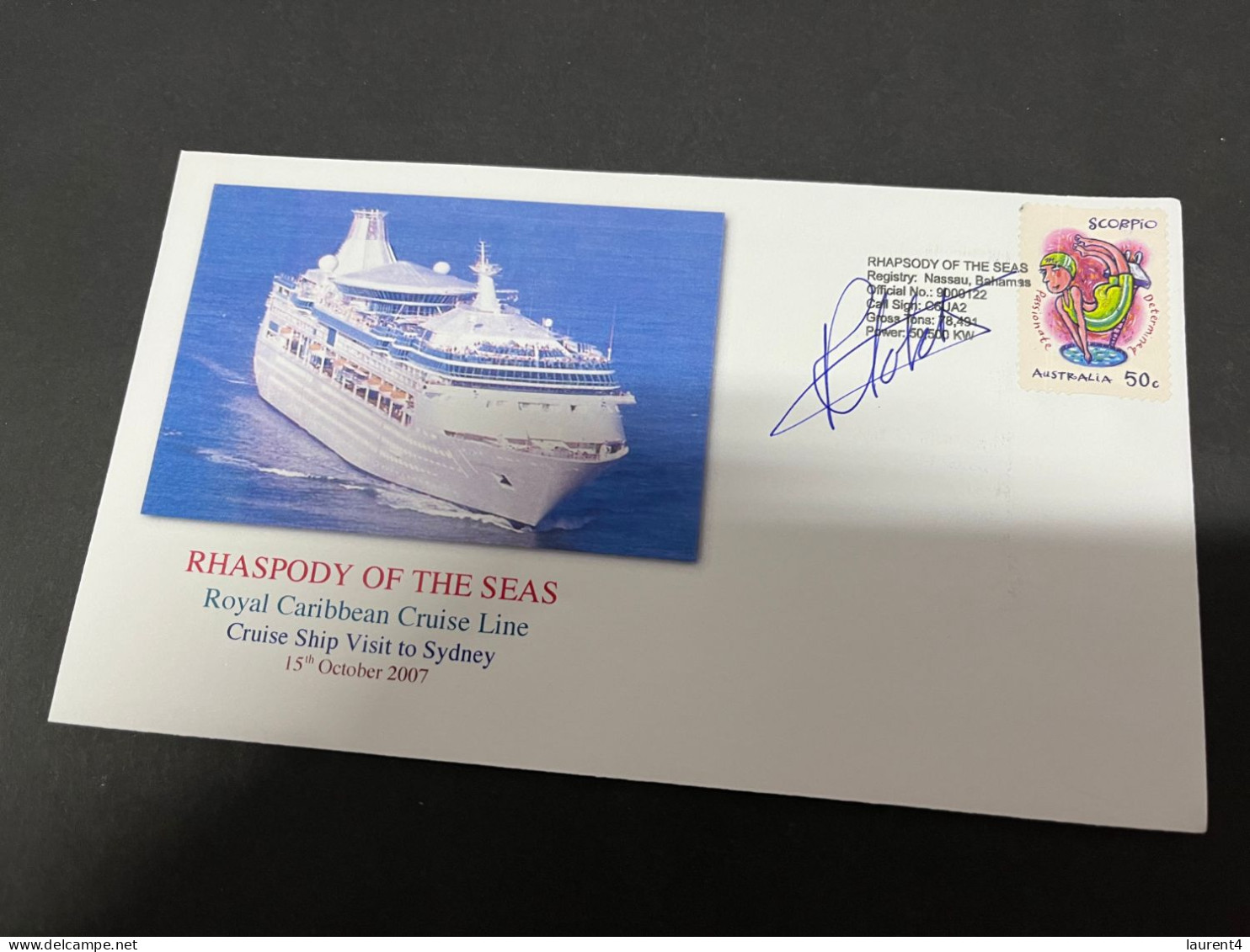 16-7-2023 (2 S 24) Cruise Ship Cover - Rhaspody Of He Seas (2007) - Signed By Ship's Captain - 9 Of 11 - Autres (Mer)